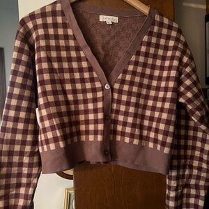 PacSun Cropped Plaid V-Neck Cardigan Sweater